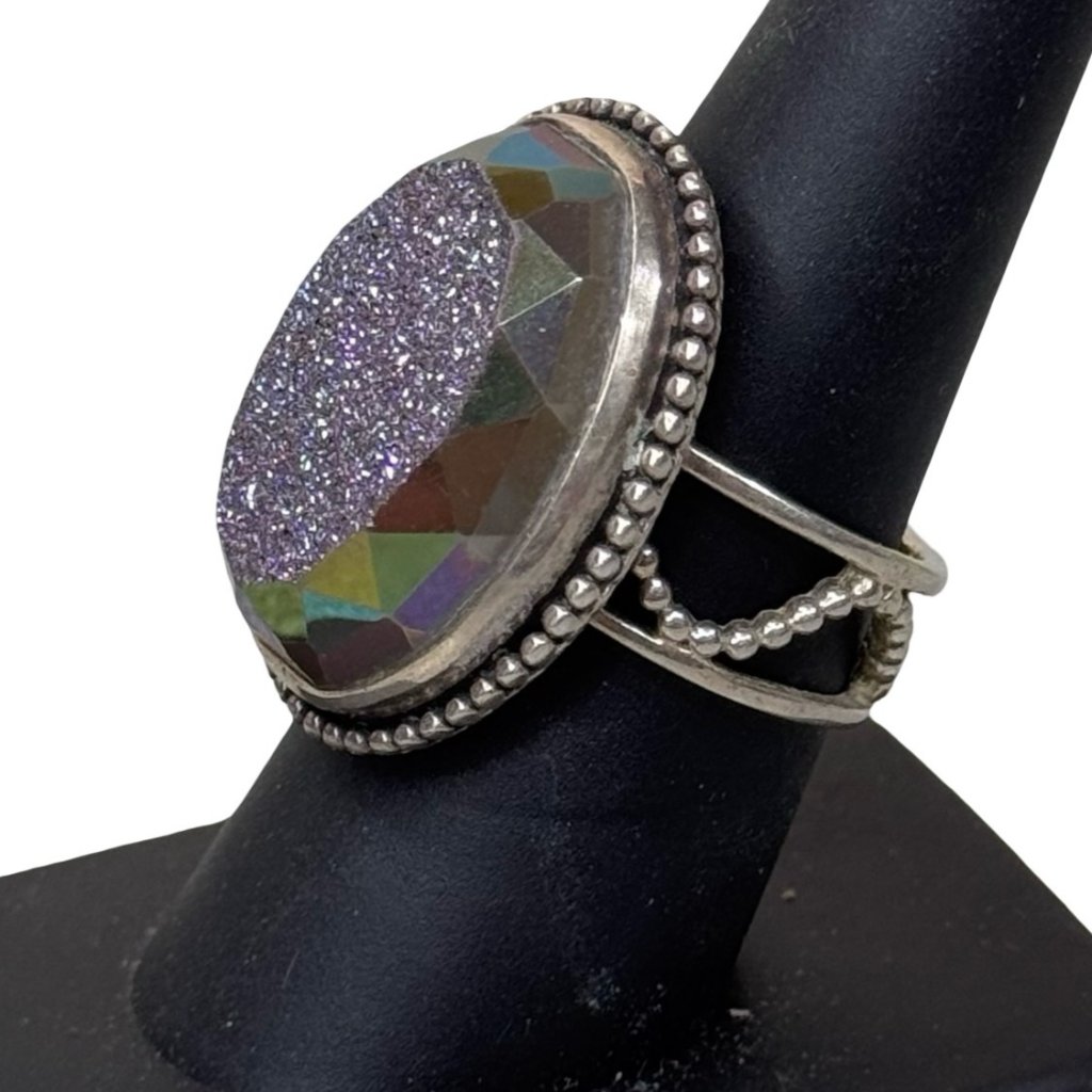 Colleen Lopez Sterling Silver 925 Purple Druzy Mystic Ring Size 8 Adjustable